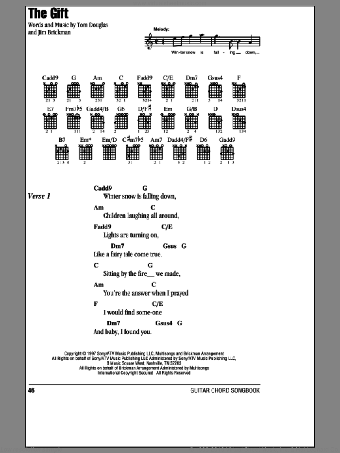The Gift sheet music for guitar (chords) by Jim Brickman, Collin Raye and Tom Douglas, wedding score, intermediate skill level