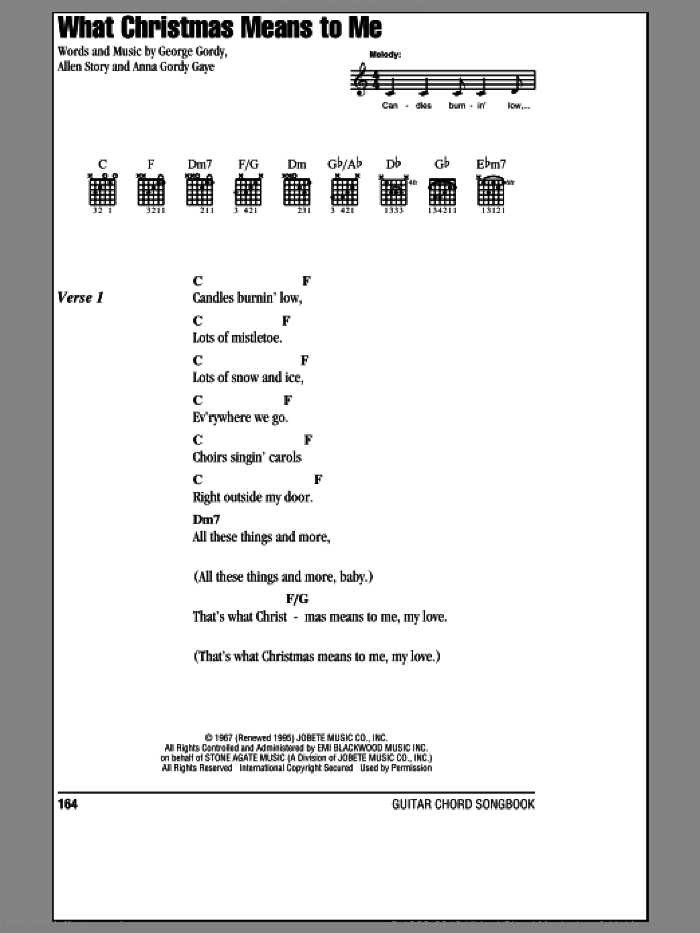 What Christmas Means To Me sheet music for guitar (chords) by George Gordy, Allen Story and Anna Gordy Gaye, intermediate skill level