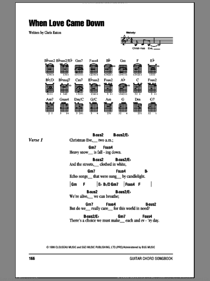 When Love Came Down sheet music for guitar (chords) by Point Of Grace and Chris Eaton, intermediate skill level