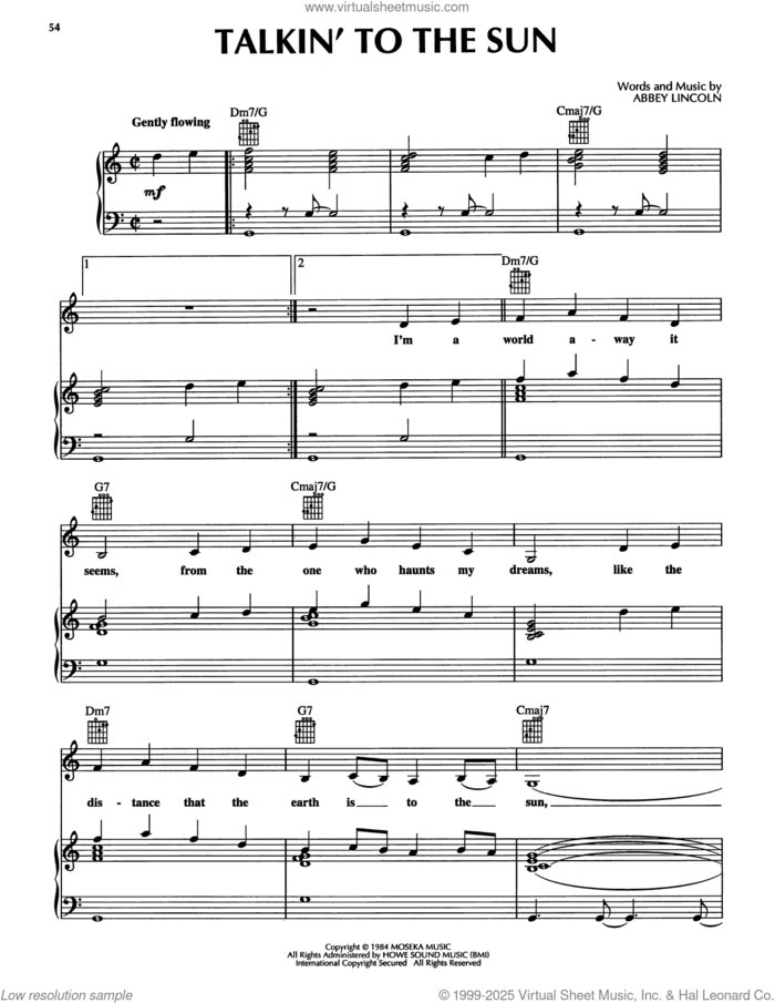 Talkin' To The Sun sheet music for voice, piano or guitar by Abbey Lincoln, intermediate skill level