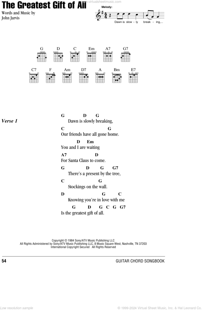 The Greatest Gift Of All sheet music for guitar (chords) by Kenny Rogers and Dolly Parton, Dolly Parton, Kenny Rogers and John Jarvis, intermediate skill level