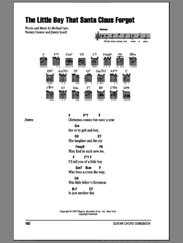 The Little Boy That Santa Claus Forgot sheet music for guitar (chords) by Nat King Cole, Jimmy Leach, Michael Carr and Tommie Connor, intermediate skill level