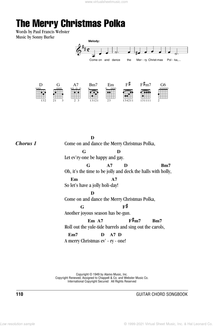 The Merry Christmas Polka sheet music for guitar (chords) by Paul Francis Webster and Sonny Burke, intermediate skill level
