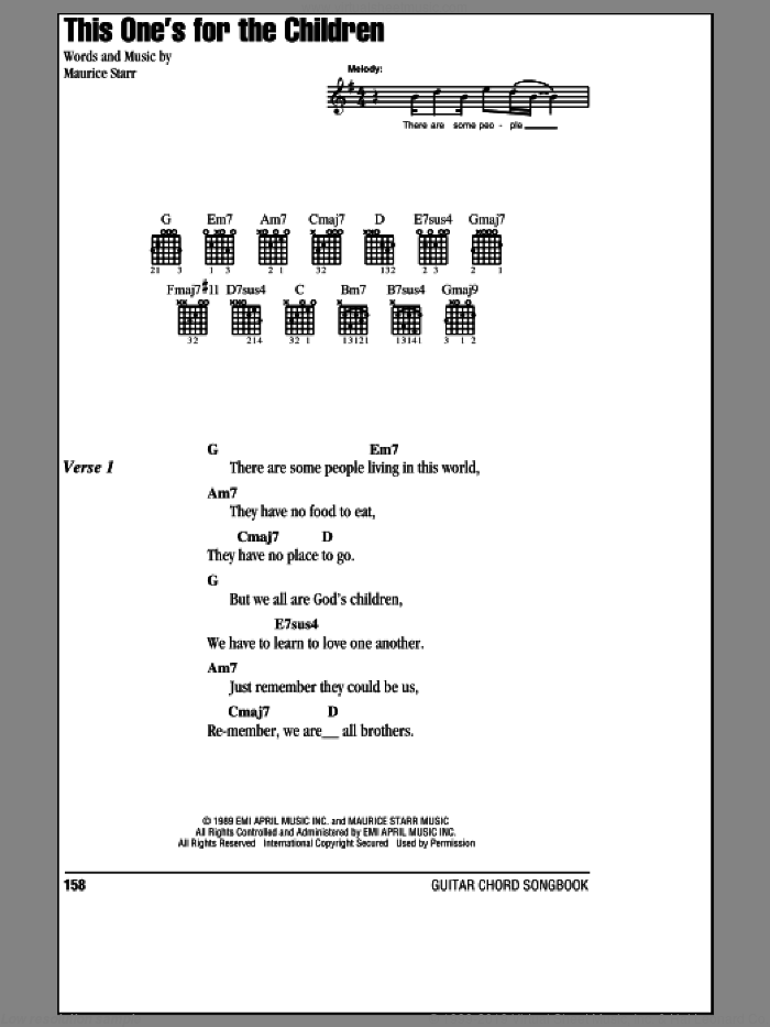 This One's For The Children sheet music for guitar (chords) by New Kids On The Block and Maurice Starr, intermediate skill level