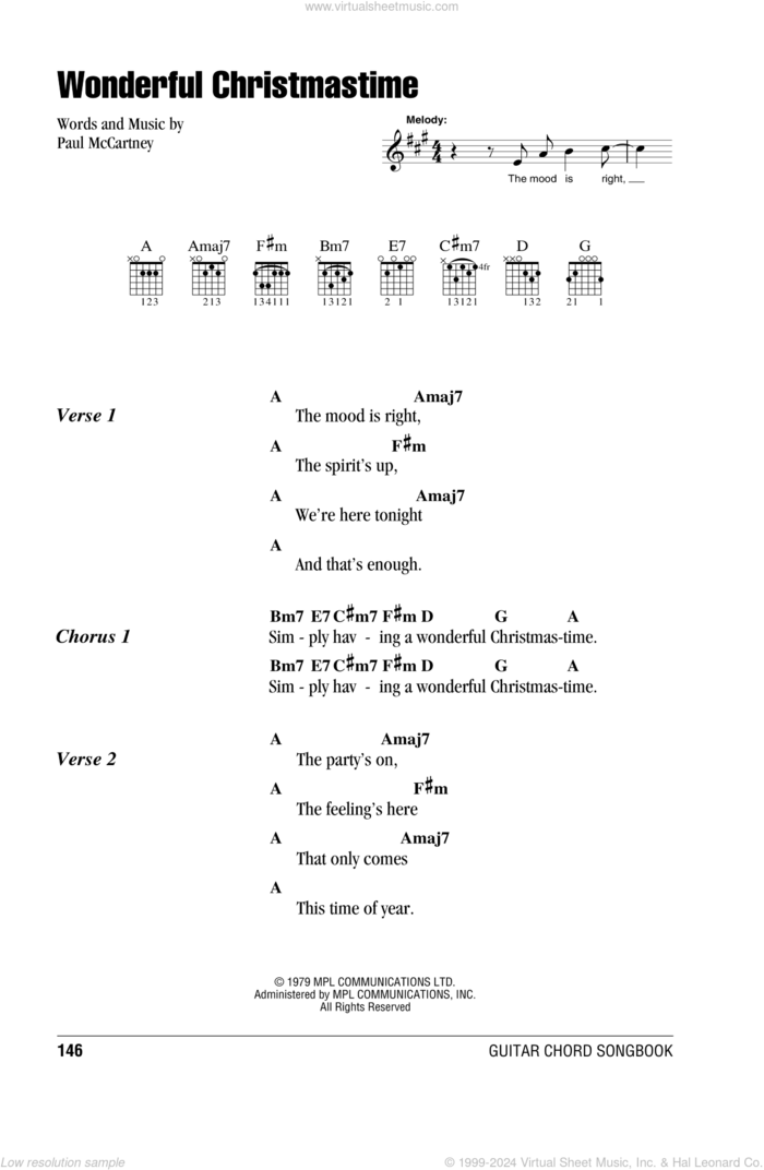 Wonderful Christmastime sheet music for guitar (chords) by Paul McCartney, intermediate skill level