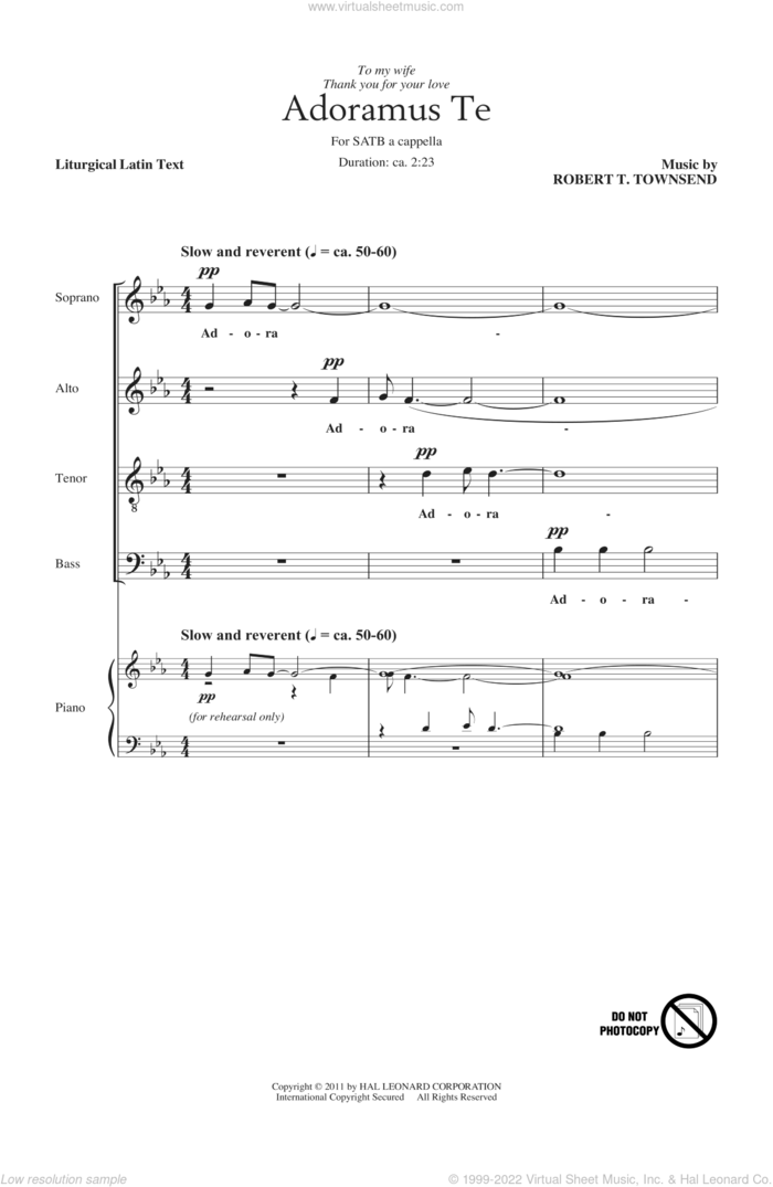Adoramus Te sheet music for choir (SATB: soprano, alto, tenor, bass) by Robert T. Townsend and Liturgical Latin Text, intermediate skill level