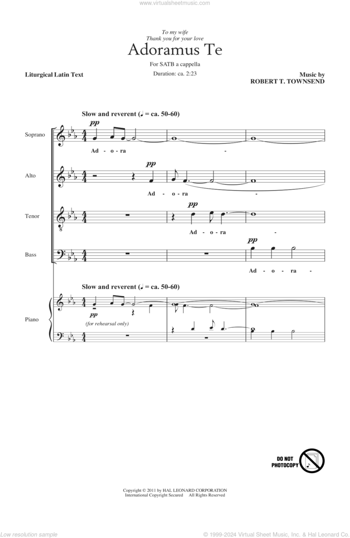 Adoramus Te sheet music for choir (SATB: soprano, alto, tenor, bass) by Robert T. Townsend and Liturgical Latin Text, intermediate skill level