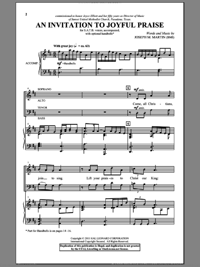 An Invitation To Joyful Praise sheet music for choir (SATB: soprano, alto, tenor, bass) by Rowland Prichard and Joseph M. Martin, intermediate skill level