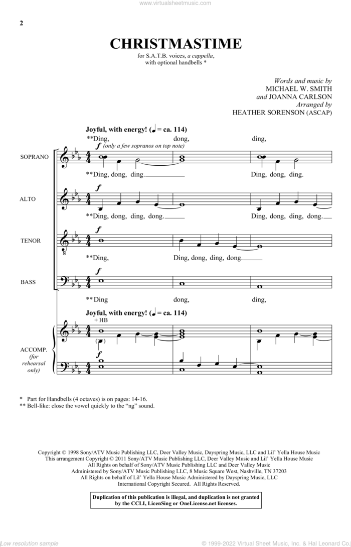 Christmastime sheet music for choir (SATB: soprano, alto, tenor, bass) by Michael W. Smith, Joanna Carlson and Heather Sorenson, intermediate skill level