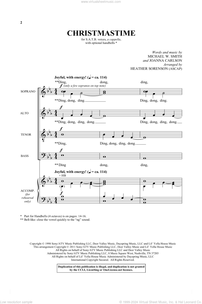 Christmastime sheet music for choir (SATB: soprano, alto, tenor, bass) by Michael W. Smith, Joanna Carlson and Heather Sorenson, intermediate skill level