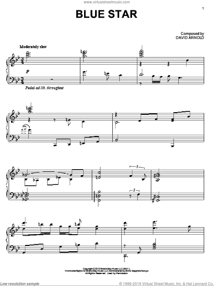 Blue Star sheet music for piano solo by David Arnold and The Chronicles Of Narnia: The Voyage Of The Dawn Treader (Movie), intermediate skill level