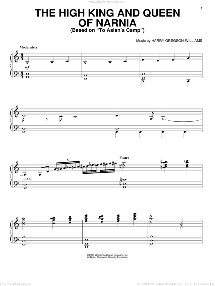 The High King And Queen Of Narnia sheet music for piano solo by David Arnold, The Chronicles Of Narnia: The Voyage Of The Dawn Treader (Movie) and Harry Gregson-Williams, intermediate skill level