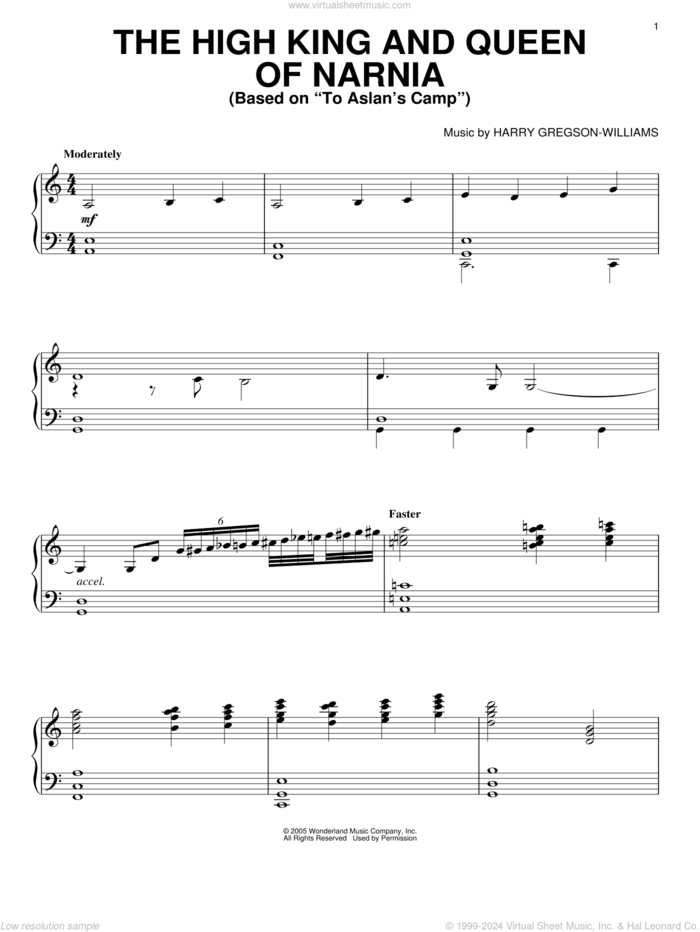 The High King And Queen Of Narnia sheet music for piano solo by David Arnold, The Chronicles Of Narnia: The Voyage Of The Dawn Treader (Movie) and Harry Gregson-Williams, intermediate skill level