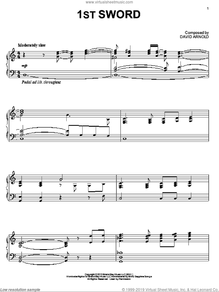 1st Sword sheet music for piano solo by David Arnold and The Chronicles Of Narnia: The Voyage Of The Dawn Treader (Movie), intermediate skill level