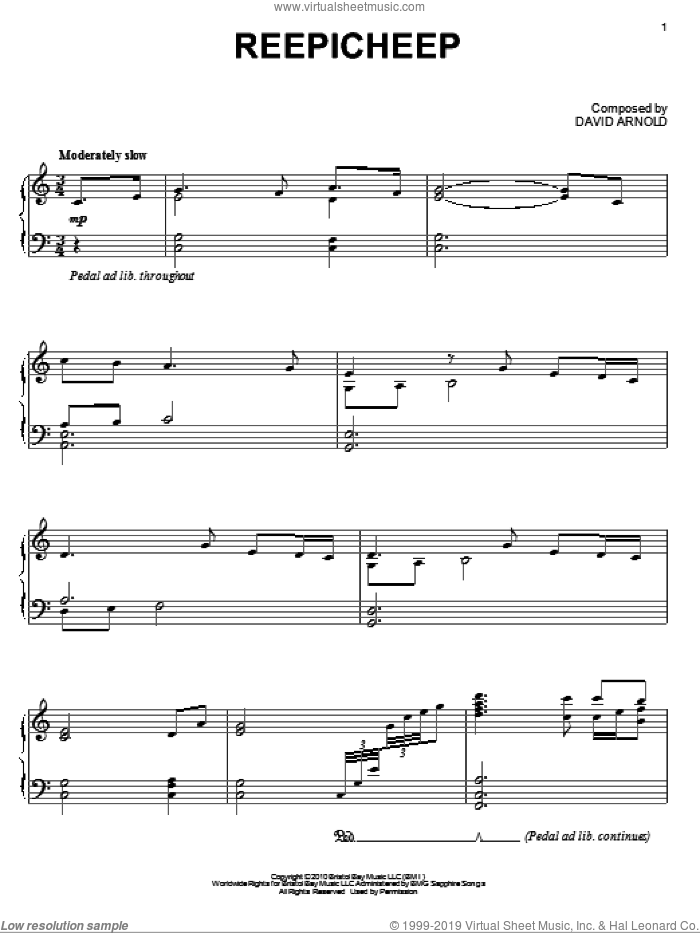Reepicheep sheet music for piano solo by David Arnold and The Chronicles Of Narnia: The Voyage Of The Dawn Treader (Movie), intermediate skill level