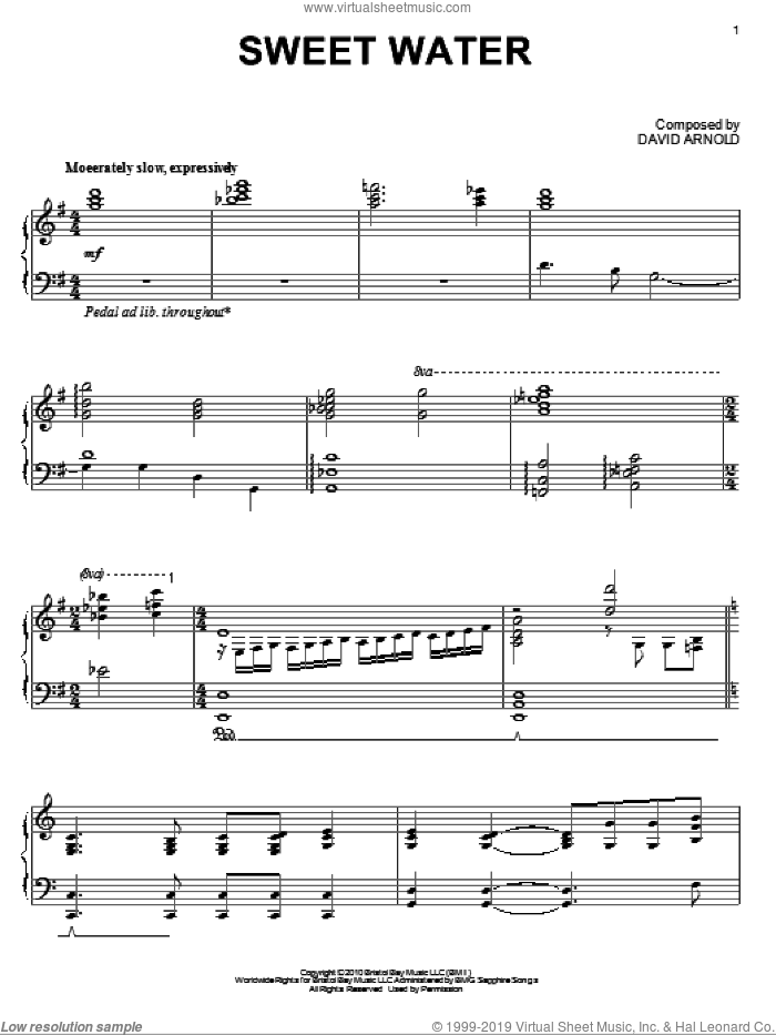 Sweet Water sheet music for piano solo by David Arnold and The Chronicles Of Narnia: The Voyage Of The Dawn Treader (Movie), intermediate skill level