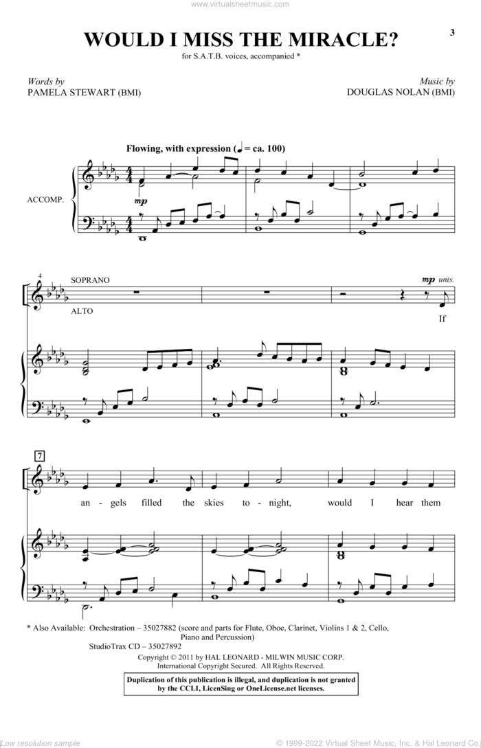 Would I Miss The Miracle? sheet music for choir (SATB: soprano, alto, tenor, bass) by Douglas Nolan, Douglas Nolan & Pamela Stewart and Pamela Stewart, intermediate skill level
