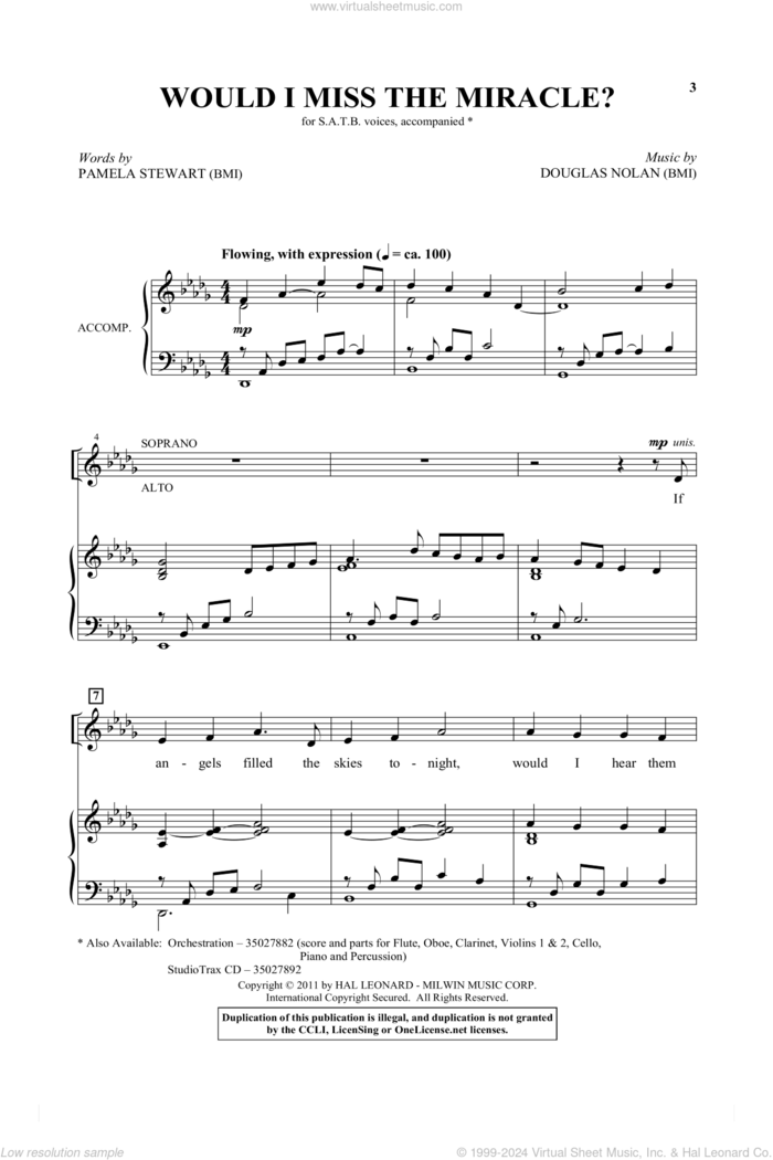 Would I Miss The Miracle? sheet music for choir (SATB: soprano, alto, tenor, bass) by Douglas Nolan, Douglas Nolan & Pamela Stewart and Pamela Stewart, intermediate skill level