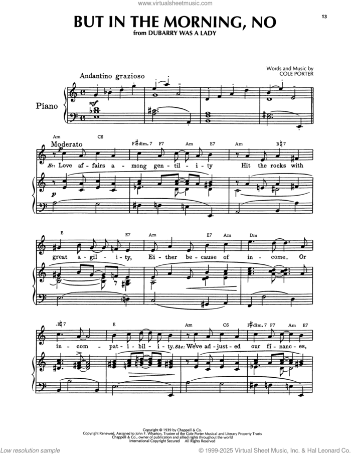 But In The Morning, No (DuBarry Was A Lady) sheet music for voice, piano or guitar by Cole Porter, intermediate skill level