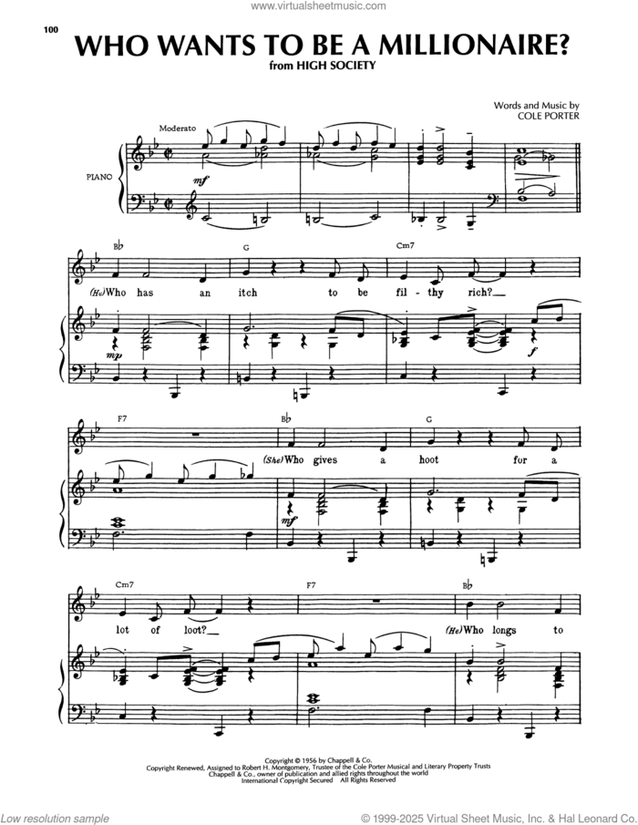 Who Wants To Be A Millionaire? (from High Society) sheet music for voice, piano or guitar by Cole Porter, intermediate skill level