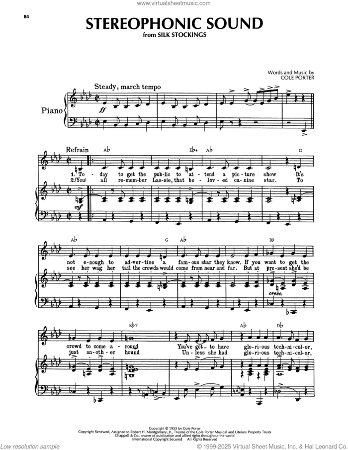 Stereophonic Sound (from Silk Stockings) sheet music for voice, piano or guitar by Cole Porter, intermediate skill level