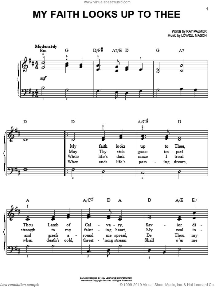 My Faith Looks Up To Thee, (easy) sheet music for piano solo by Lowell Mason and Ray Palmer, easy skill level
