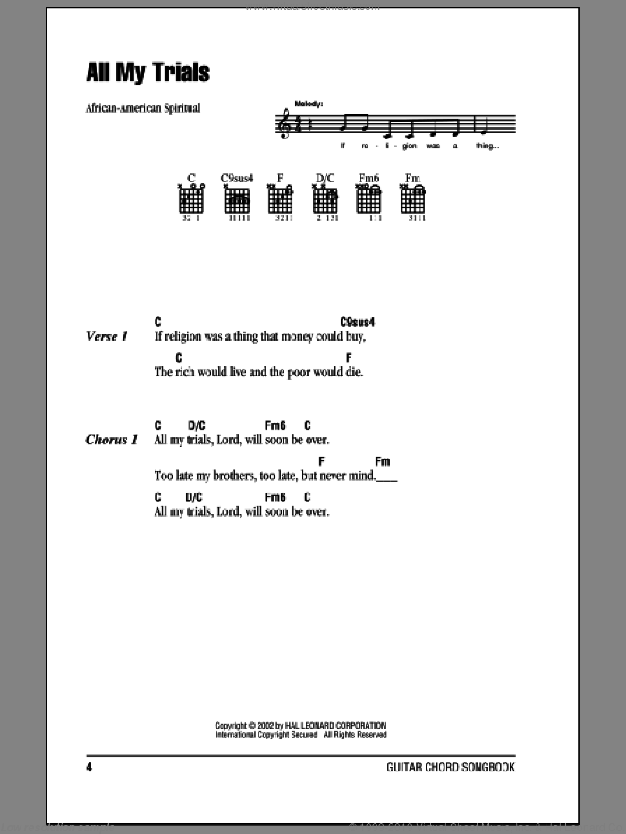 All My Trials sheet music for guitar (chords), intermediate skill level