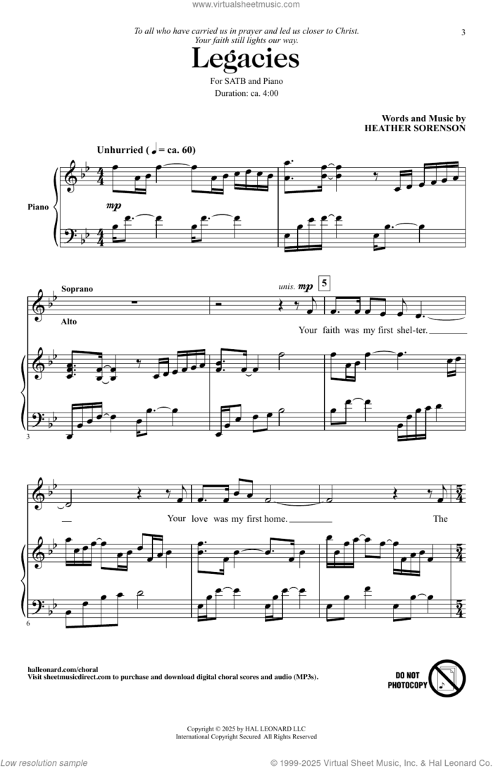 Legacies sheet music for choir (SATB: soprano, alto, tenor, bass) by Heather Sorenson, intermediate skill level