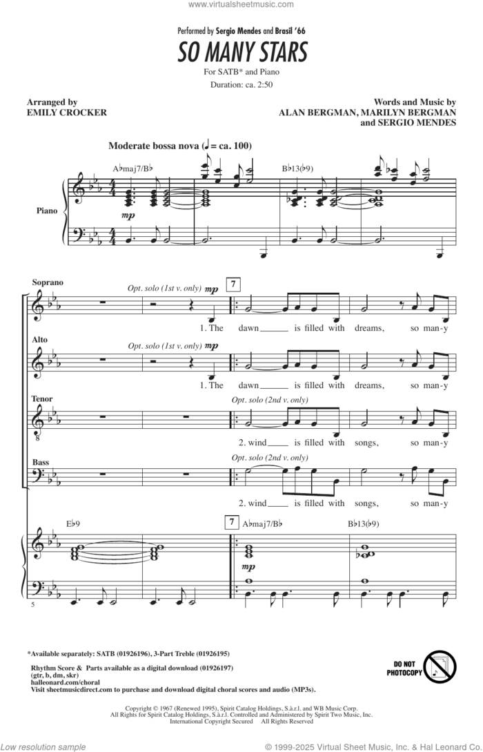 So Many Stars (arr. Emily Crocker) sheet music for choir (SATB: soprano, alto, tenor, bass) by Sergio Mendes & Brasil '66, Emily Crocker, Alan Bergman and Marilyn Bergman, intermediate skill level