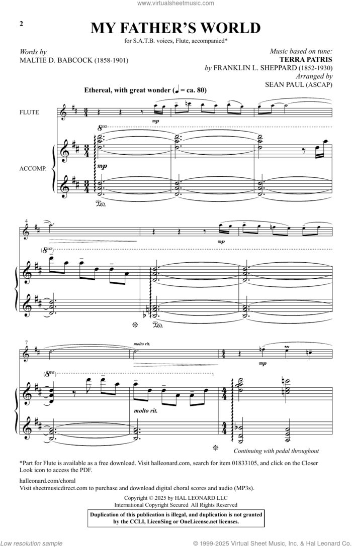 My Father's World sheet music for choir (SATB: soprano, alto, tenor, bass) by Franklin L. Sheppard, Sean Paul and Maltie D. Babcock (1858-1901), intermediate skill level