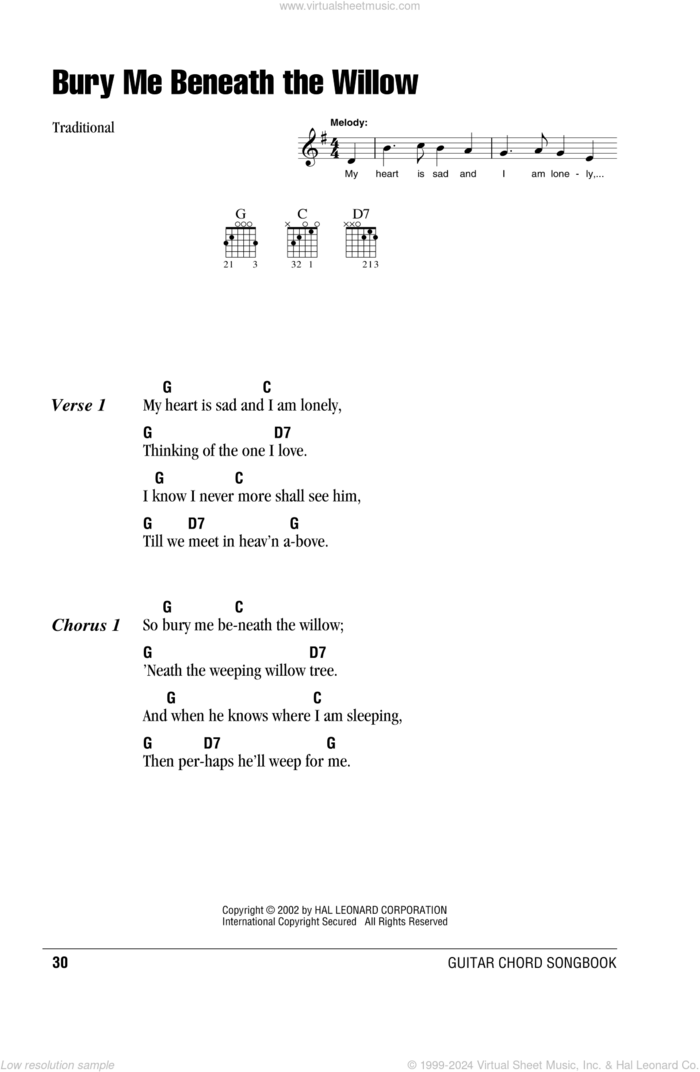 Bury Me Beneath The Willow sheet music for guitar (chords), intermediate skill level