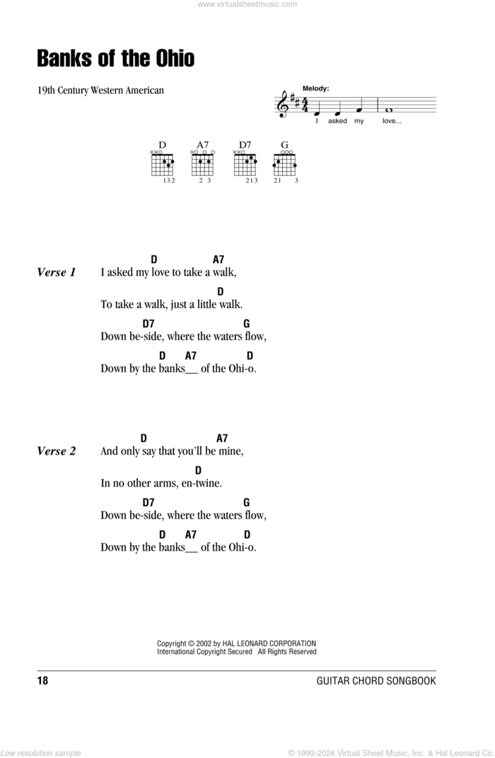 Banks Of The Ohio sheet music for guitar (chords) by Anonymous and 19th Century Western American, intermediate skill level