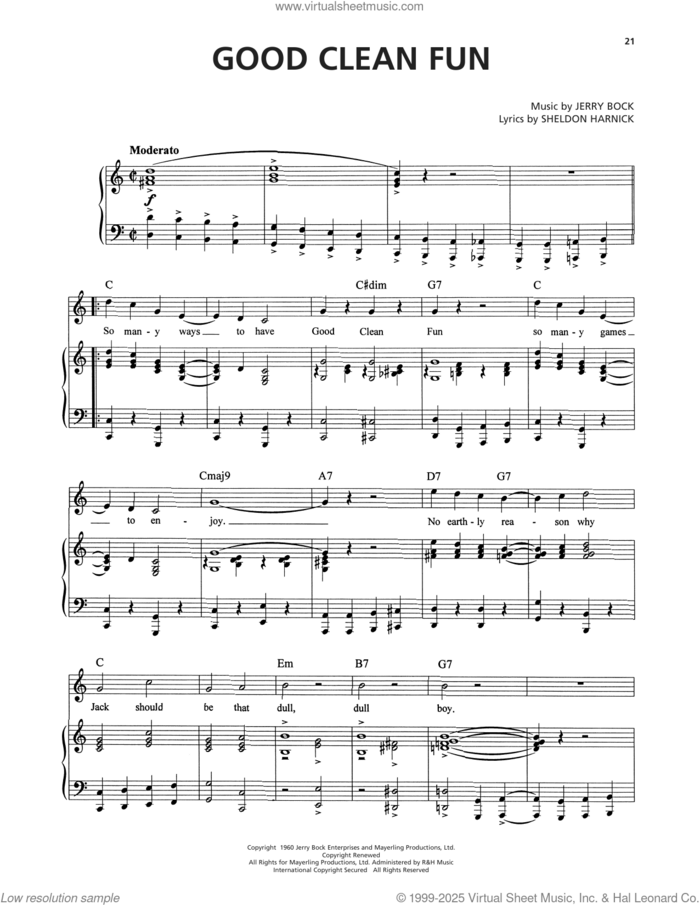 Good Clean Fun (from Tenderloin) sheet music for voice, piano or guitar by Jerry Bock and Sheldon Harnick, intermediate skill level
