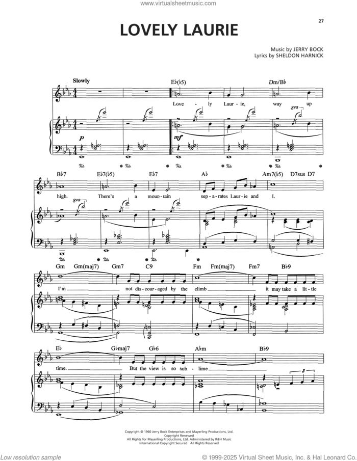 Lovely Laurie (from Tenderloin) sheet music for voice, piano or guitar by Jerry Bock and Sheldon Harnick, intermediate skill level