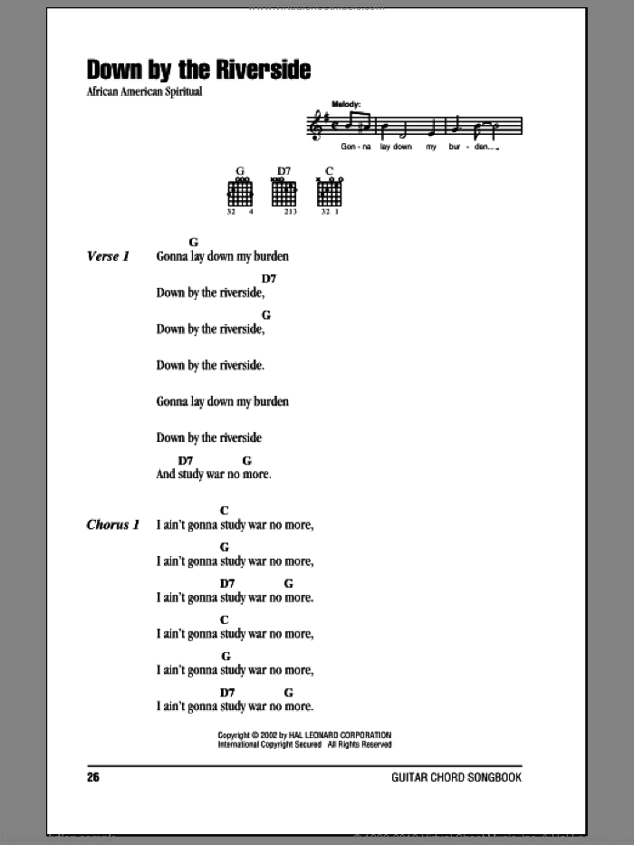 Down By The Riverside sheet music for guitar (chords), intermediate skill level