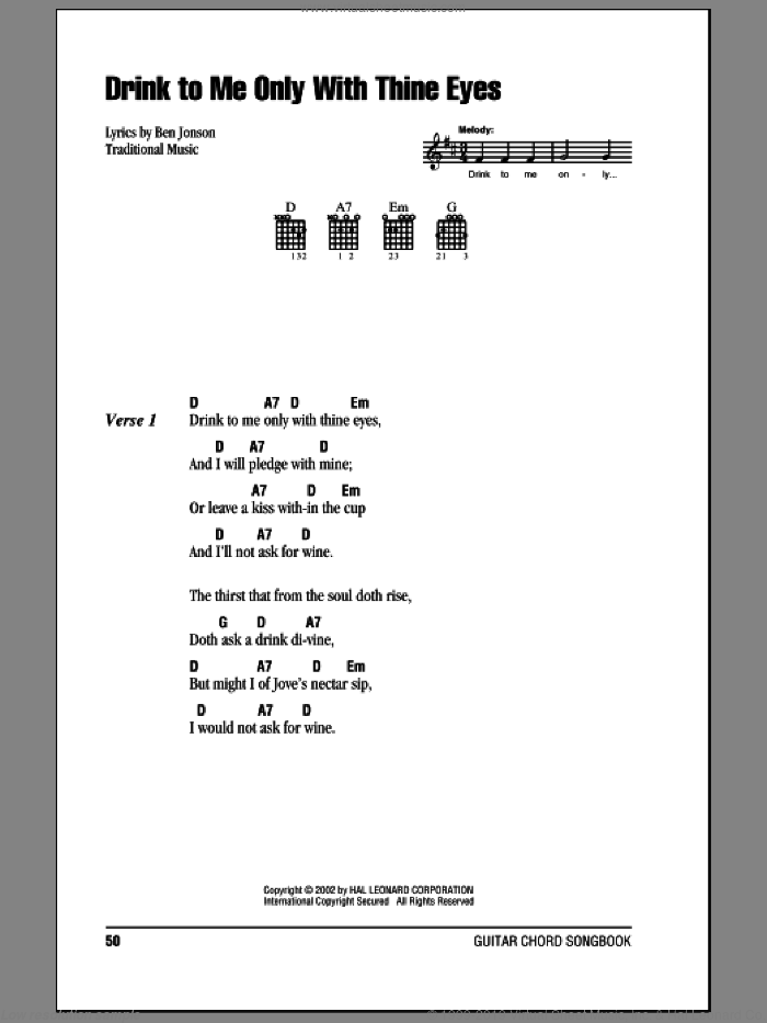 Drink To Me Only With Thine Eyes sheet music for guitar (chords), intermediate skill level
