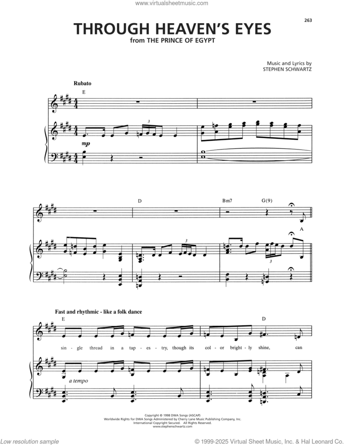 Through Heaven's Eyes (from The Prince Of Egypt) sheet music for voice and piano by Stephen Schwartz, intermediate skill level