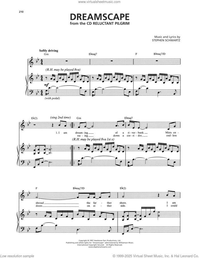 Dreamscape sheet music for voice and piano by Stephen Schwartz, intermediate skill level
