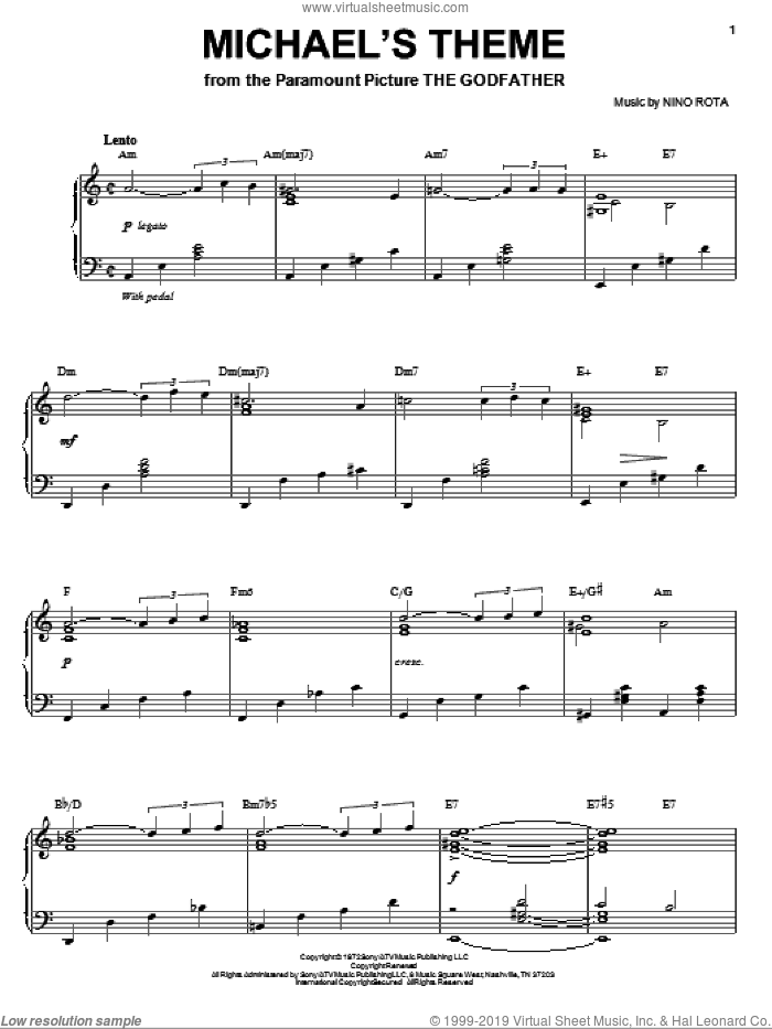 Michael's Theme sheet music for voice, piano or guitar by Nino Rota, intermediate skill level