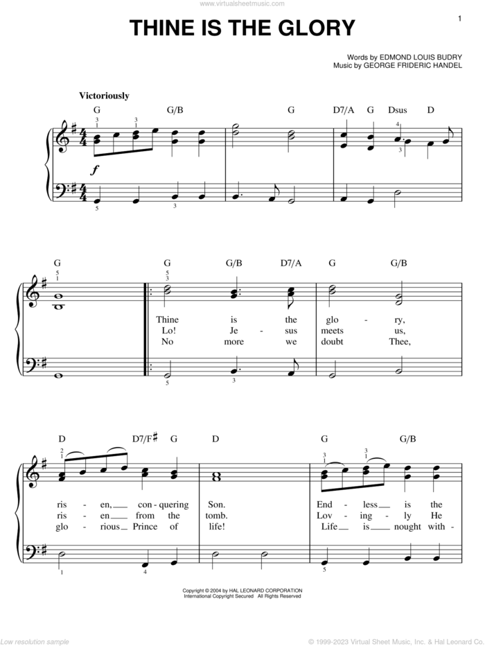 Thine Is The Glory, (easy) sheet music for piano solo by George Frideric Handel, Edmund Louis Budry and Richard Birch Hoyle, easy skill level