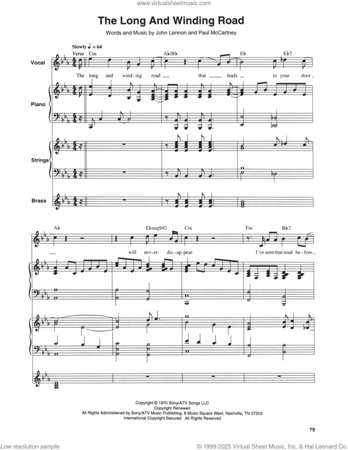 The Long And Winding Road sheet music for keyboard or piano by The Beatles, John Lennon and Paul McCartney, intermediate skill level