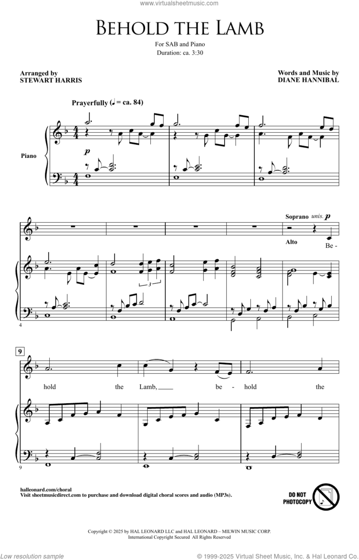 Behold The Lamb (arr. Stewart Harris) sheet music for choir (SAB: soprano, alto, bass) by Diane Hannibal and Stewart Harris, intermediate skill level