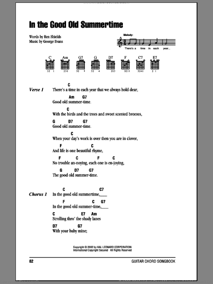 In The Good Old Summertime sheet music for guitar (chords) by Ren Shields and George Evans, intermediate skill level