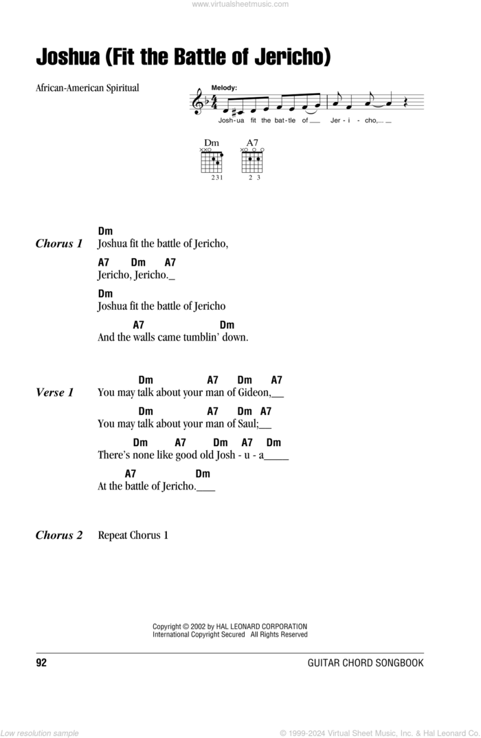 Joshua (Fit The Battle Of Jericho) sheet music for guitar (chords), intermediate skill level