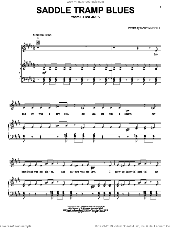Saddle Tramp Blues sheet music for voice, piano or guitar by Mary Murfitt, intermediate skill level