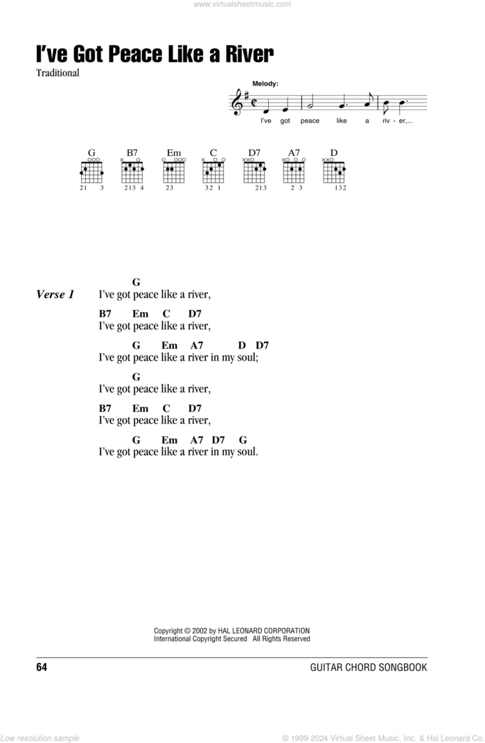 I've Got Peace Like A River sheet music for guitar (chords), intermediate skill level