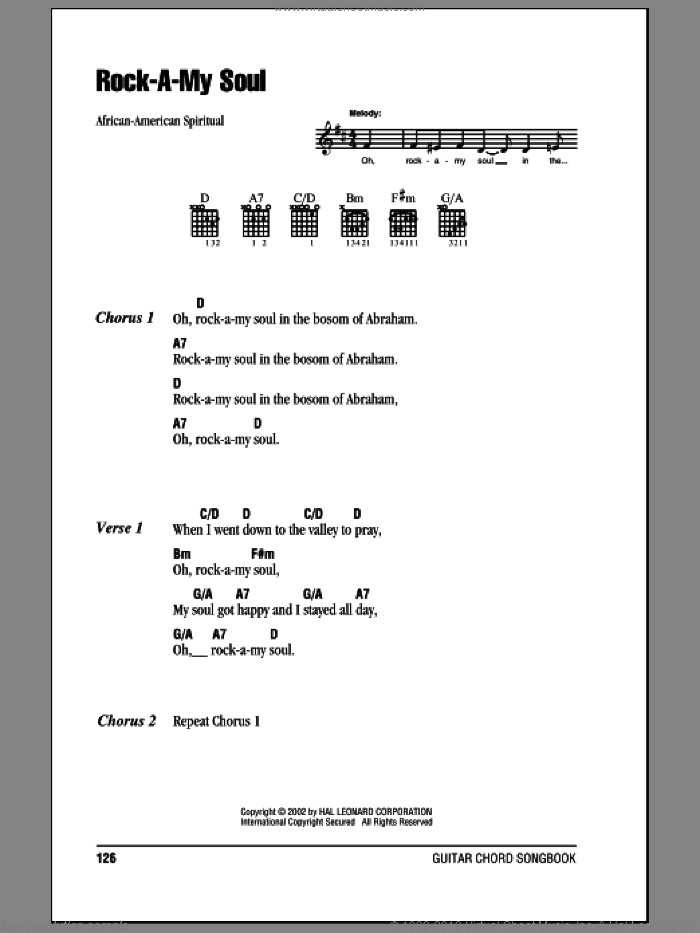 Rock-A-My Soul sheet music for guitar (chords), intermediate skill level