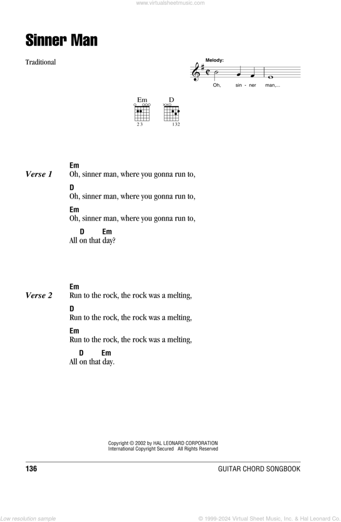 Sinner Man sheet music for guitar (chords), intermediate skill level