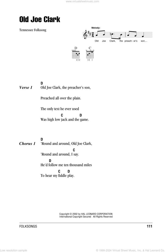 Old Joe Clark sheet music for guitar (chords), intermediate skill level