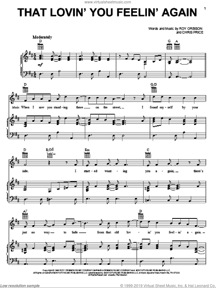 That Lovin' You Feelin' Again sheet music for voice, piano or guitar by Emmylou Harris, Chris Price and Roy Orbison, intermediate skill level